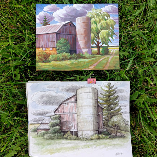 Plein air barn painting