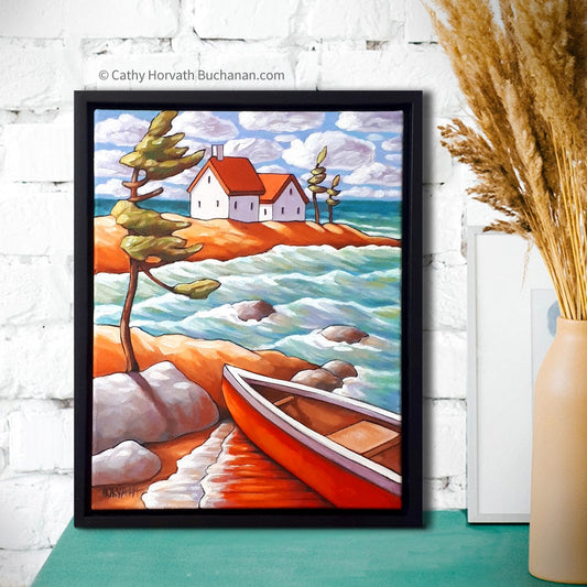 Windy canoe waves painting