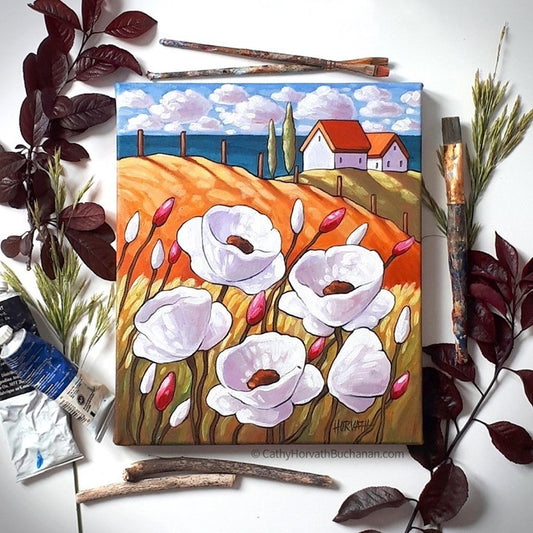 Seaside flowers original painting wall decor
