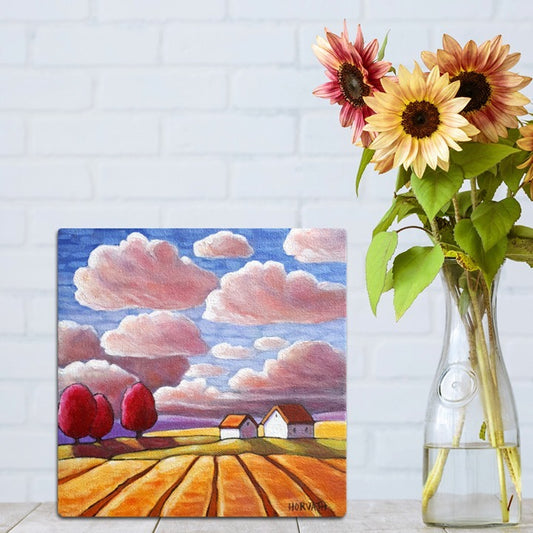 Storm clouds hay field painting