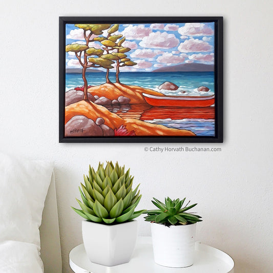 Red canoe painting