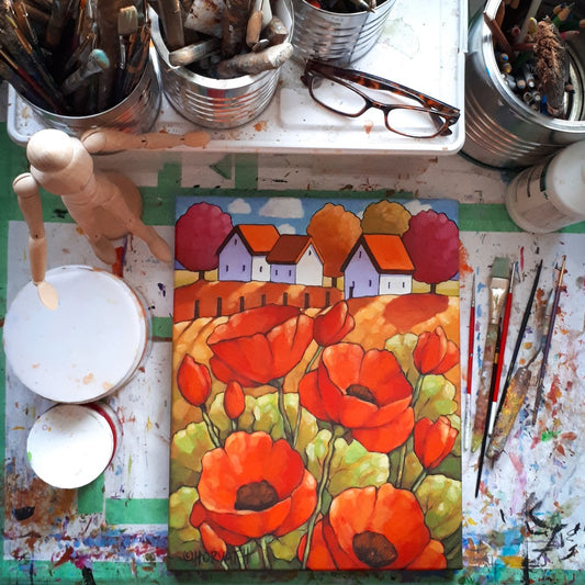 Red poppies painting