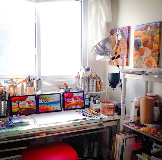Mini paintings on my studio table