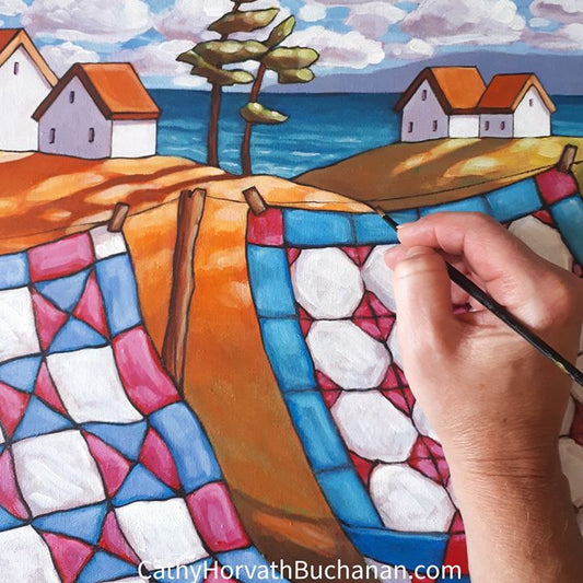 Windy coastal quilts painting in progress