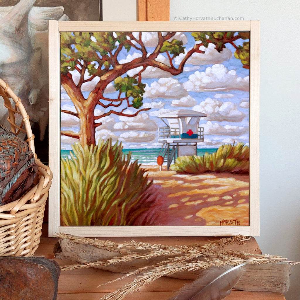 framed Lifeguard Tower Beach Original Painting by artist Cathy Horvath Buchanan