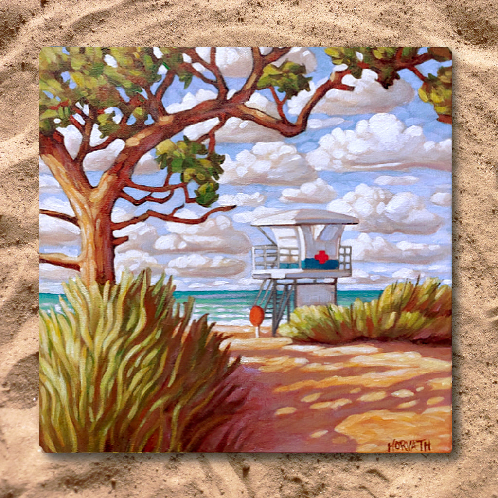 on sand Lifeguard Tower Beach Original Painting by artist  Cathy Horvath Buchanan