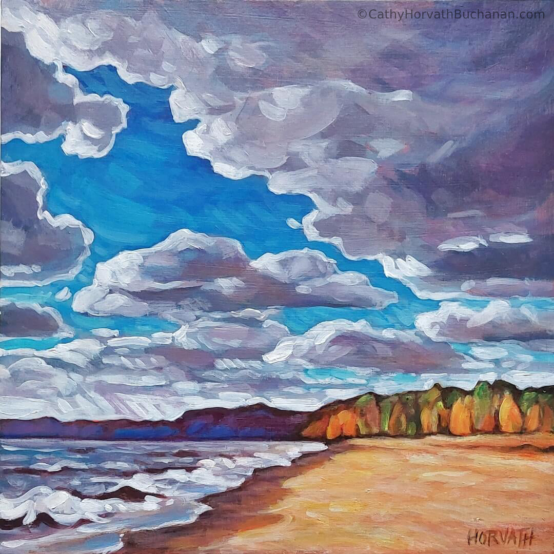 Erie Rest Clouds, Original Painting 8x8
