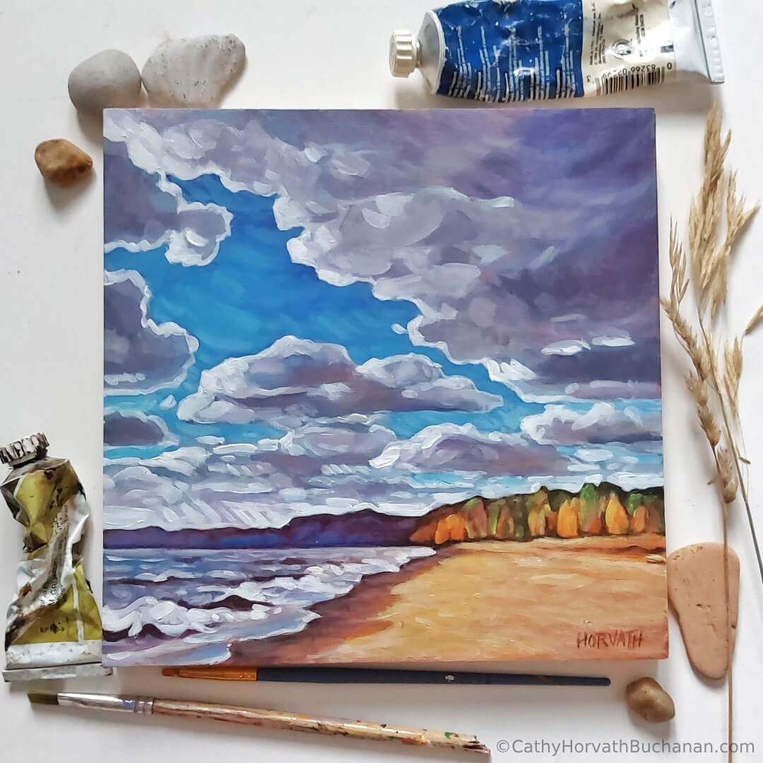 Erie Rest Clouds, Original Painting 8x8