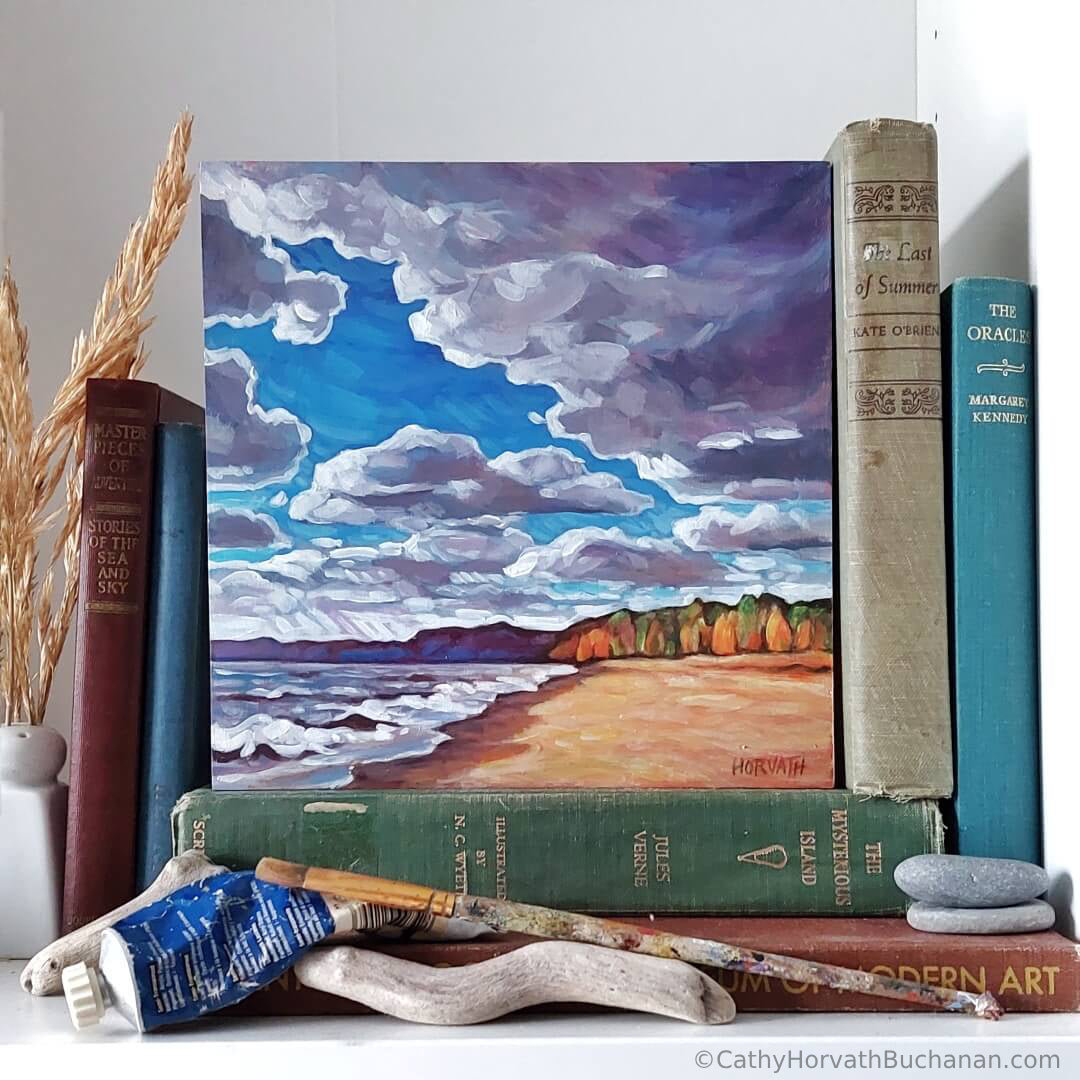 Erie Rest Clouds, Original Painting 8x8