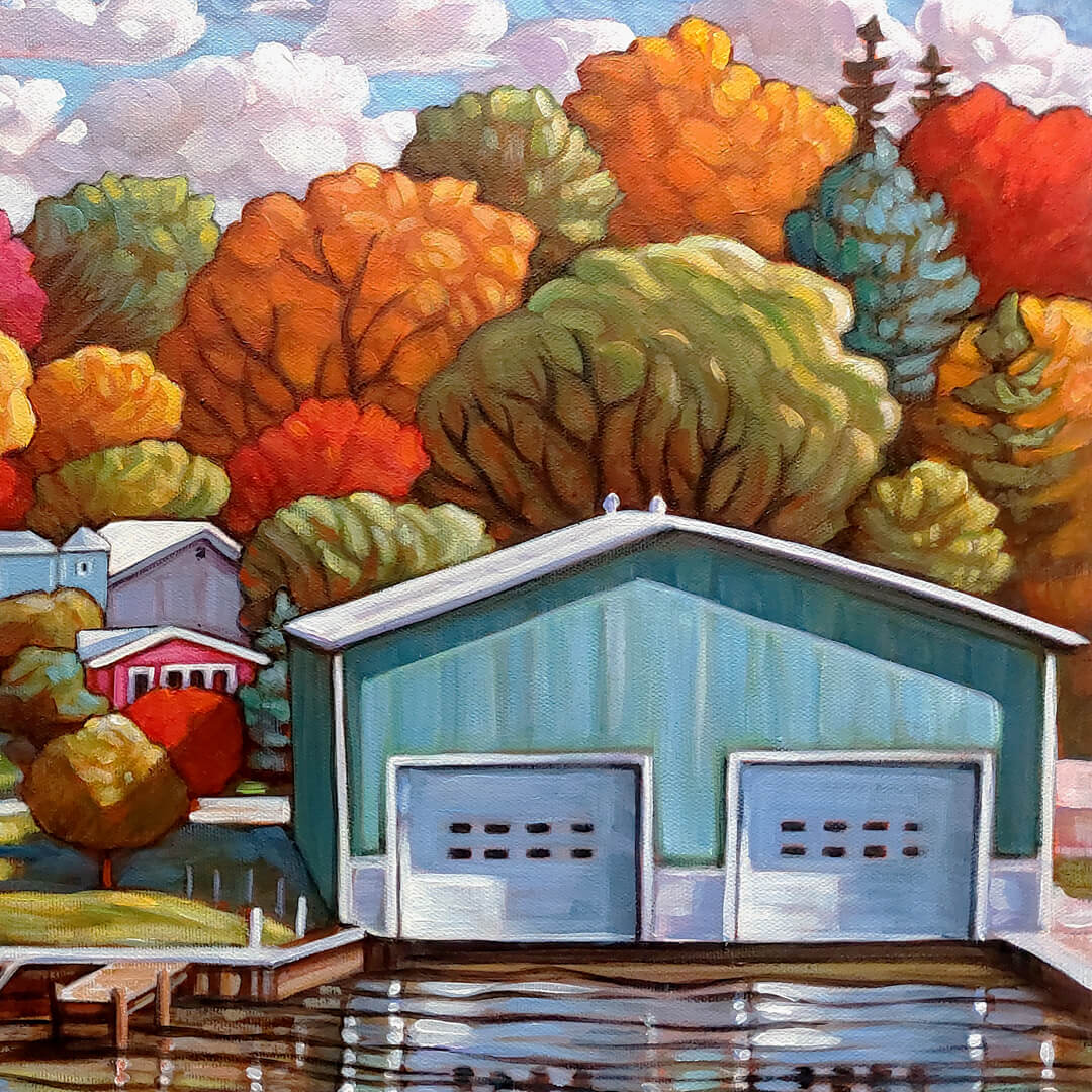 Hetty Boathouse View, Lakeside Portals, Original Painting 14x18