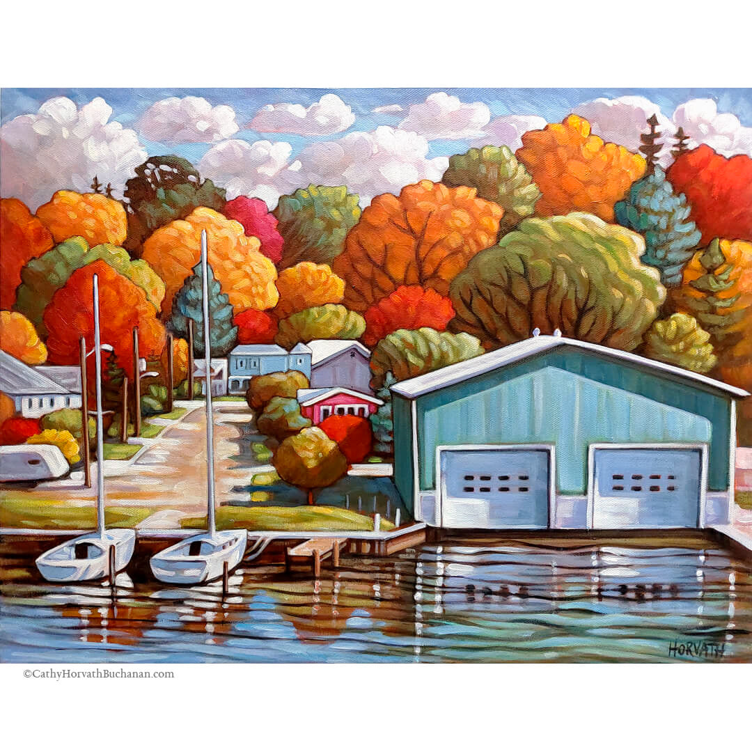 Hetty Boathouse View, Lakeside Portals, Original Painting 14x18