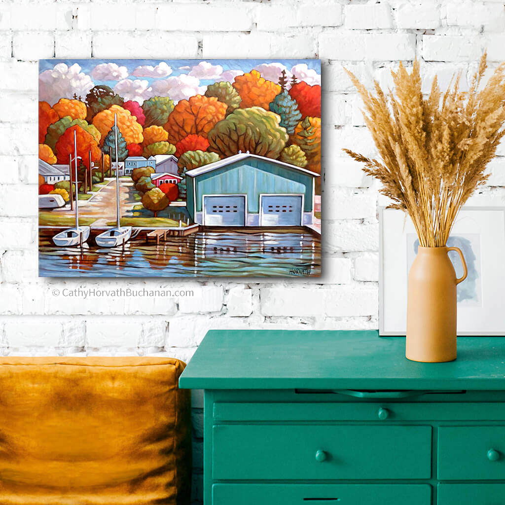 Hetty Boathouse View, Lakeside Portals, Original Painting 14x18