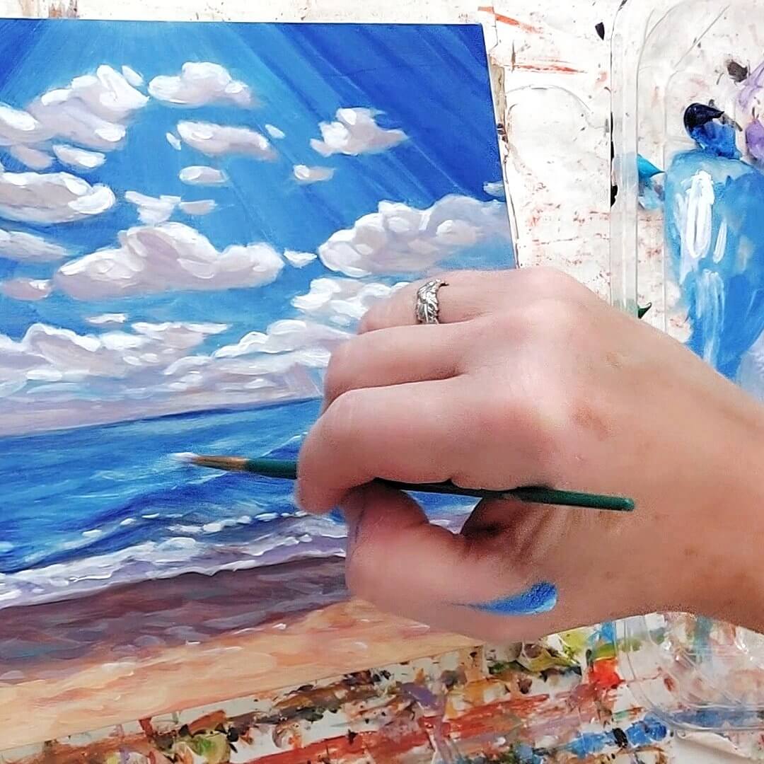Sparkling Waters, Original Painting 8x8