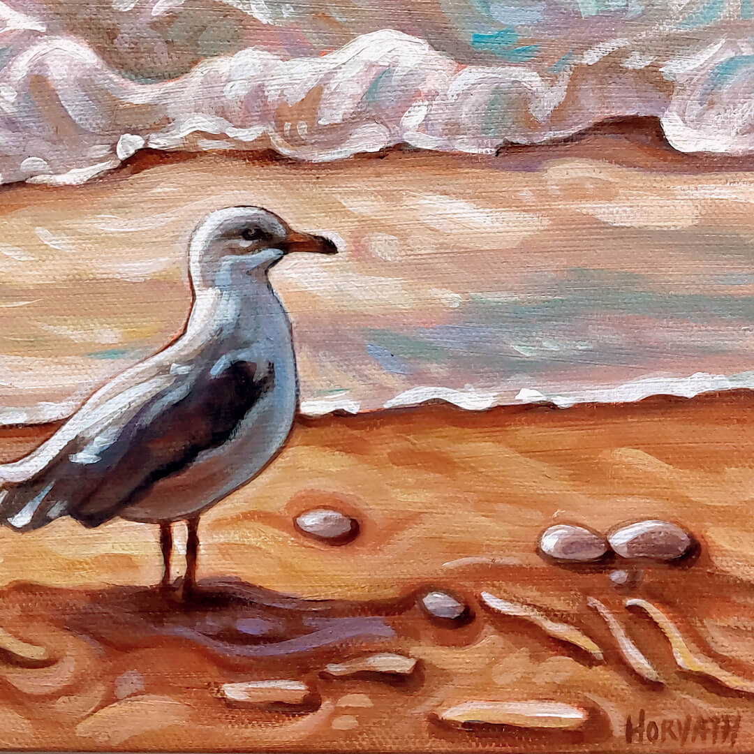 Seagull Shore, Lakeside Portals, Original Painting 8x8