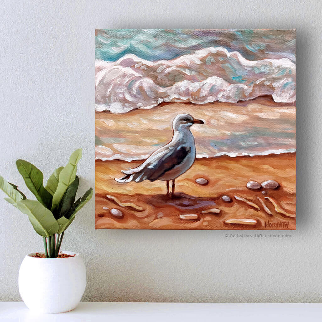 Seagull Shore, Lakeside Portals, Original Painting 8x8