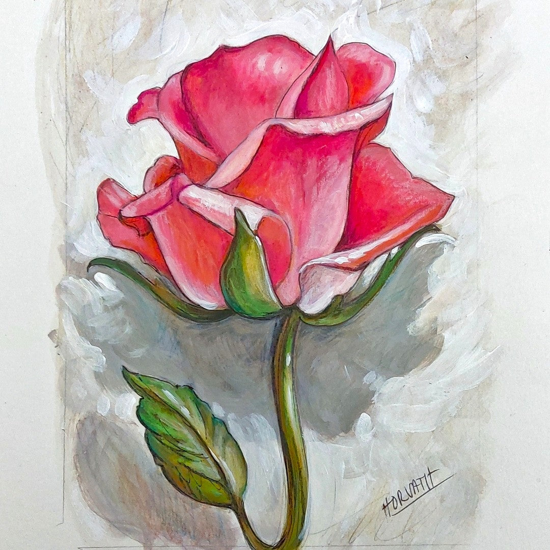 Pink Rose - Original Painting on Paper
