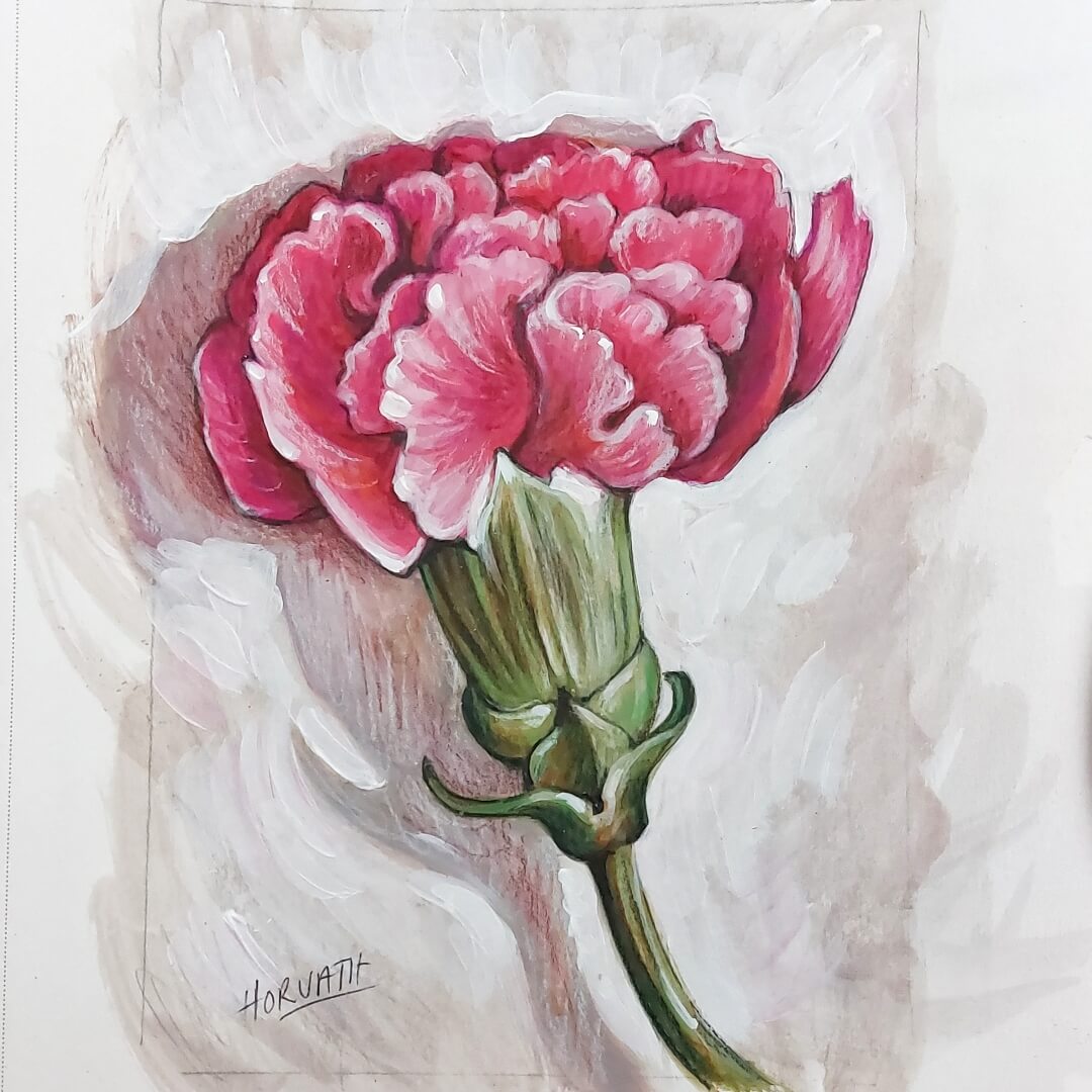 Pink Dianthus - Original Painting on Paper