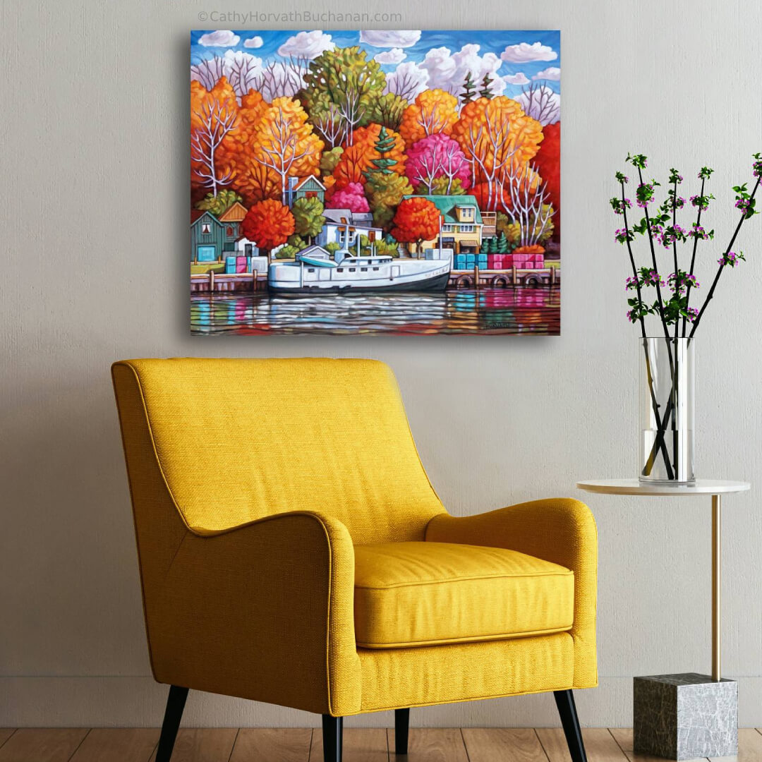 Autumn Harbour Port, Original Painting 20x24