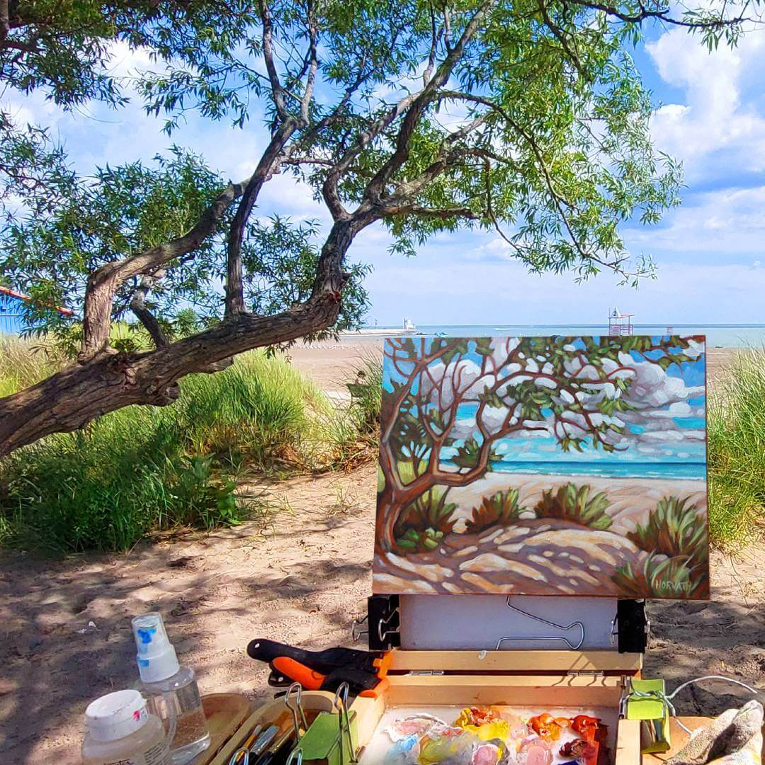 Main Beach Tree, Plein Air Original Painting 8x10