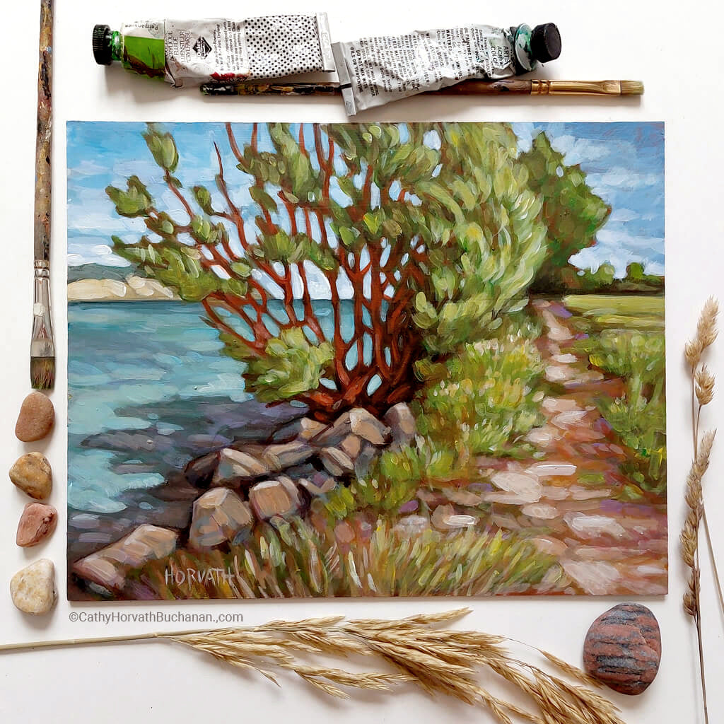 Berm Path Tree - Original Painting by artist cathy horvath buchanan