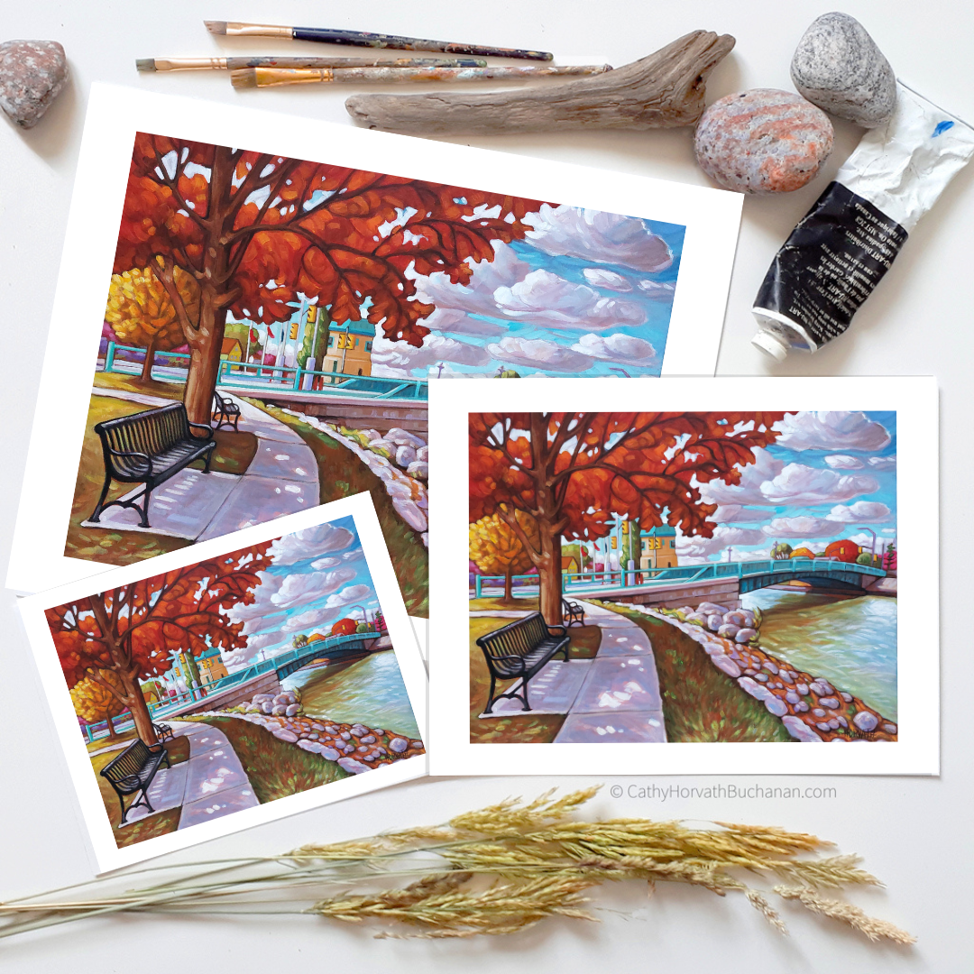 Port Stanley Autumn Bridge Benches Print Giclee