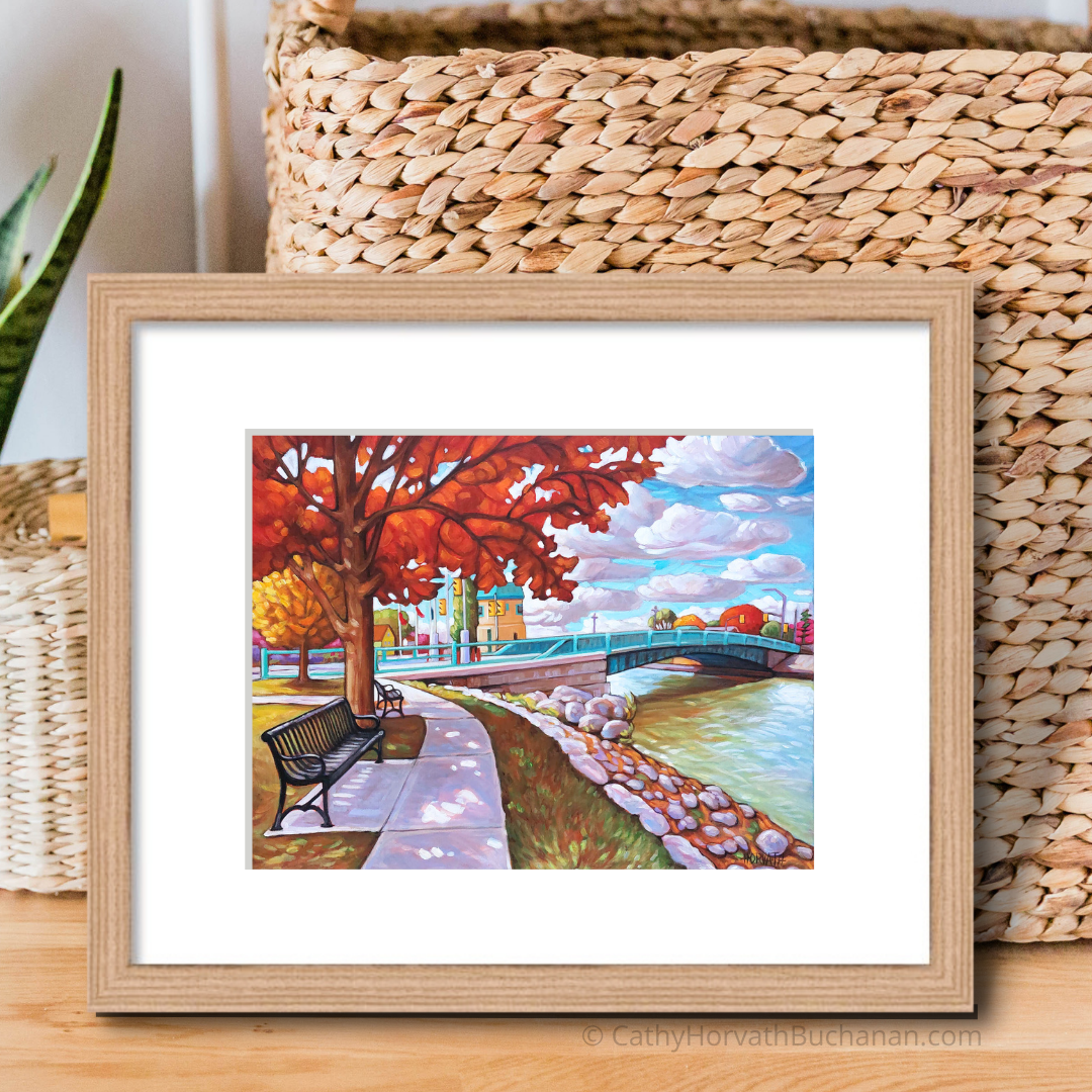 Port Stanley Autumn Bridge Benches Print Giclee