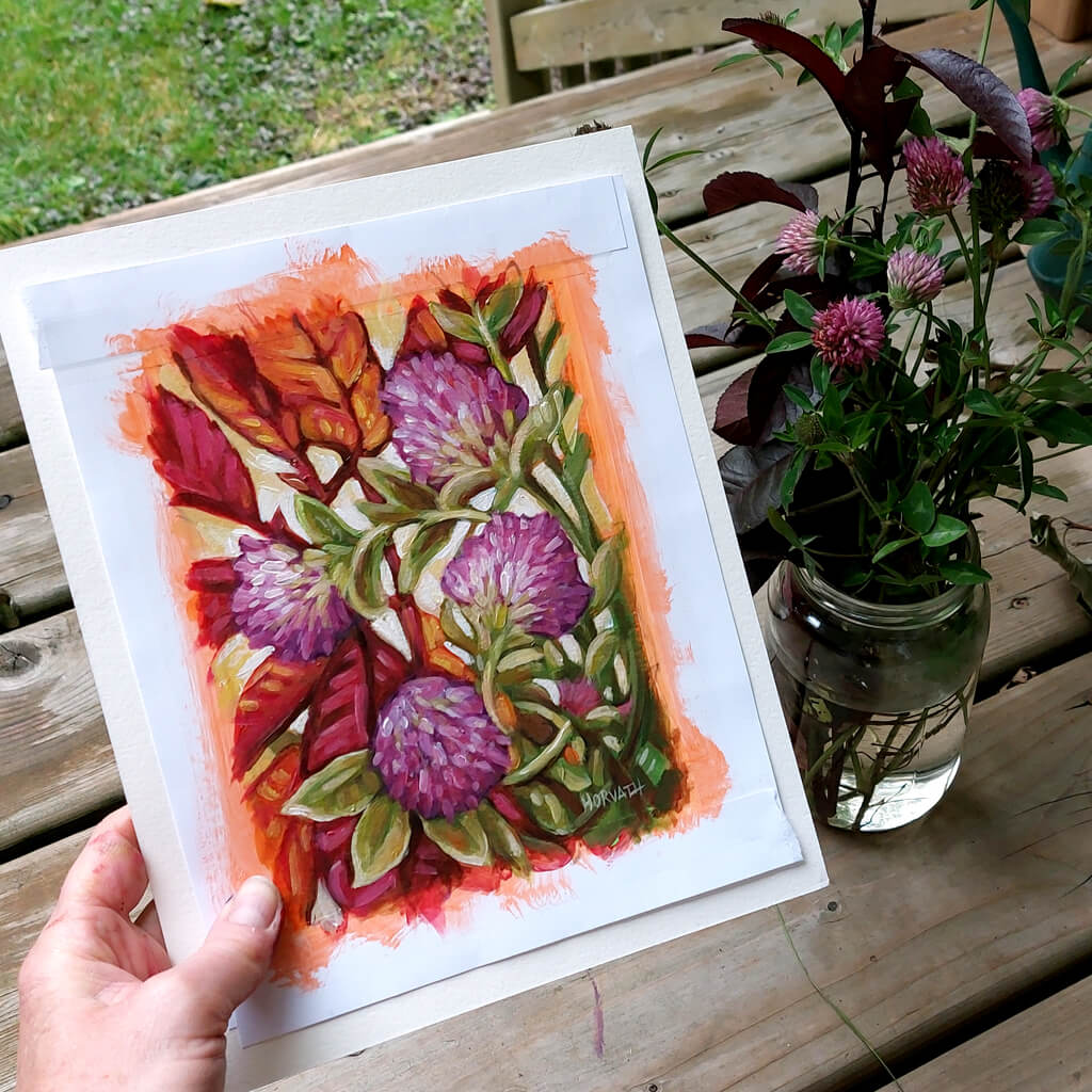 DAY 26 - Red Clover Original Painting - Autumn Art Journal