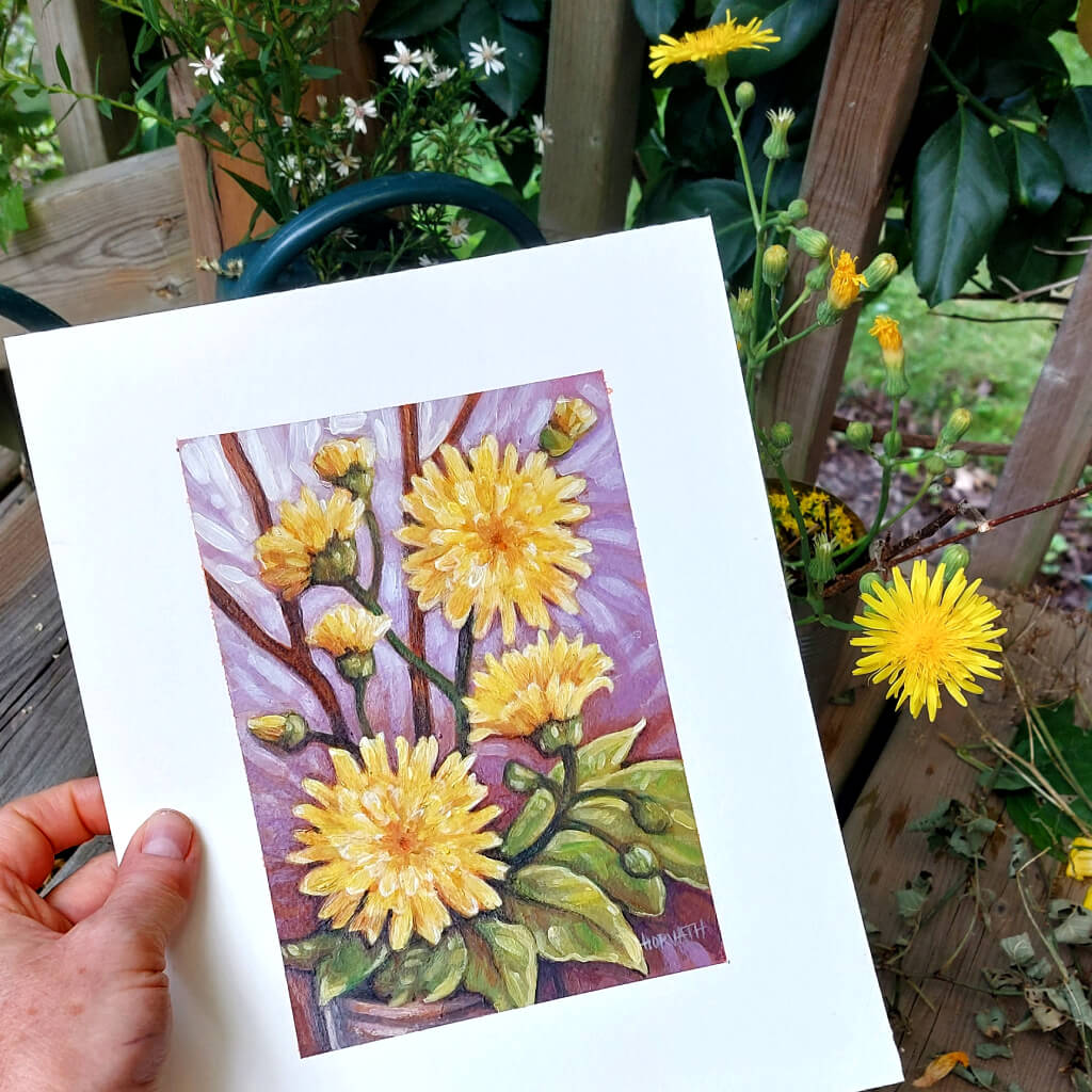 Dandelions Original Painting on Paper in situ by artist Cathy Horvath Buchanan