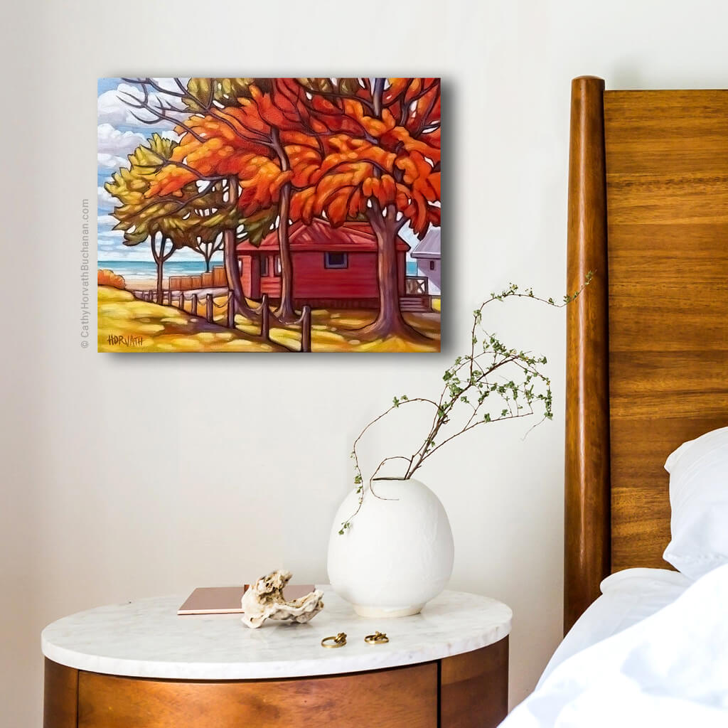 Edith Red House - Original Painting - Original Painting bedside setting by artist Cathy Horvath Buchanan