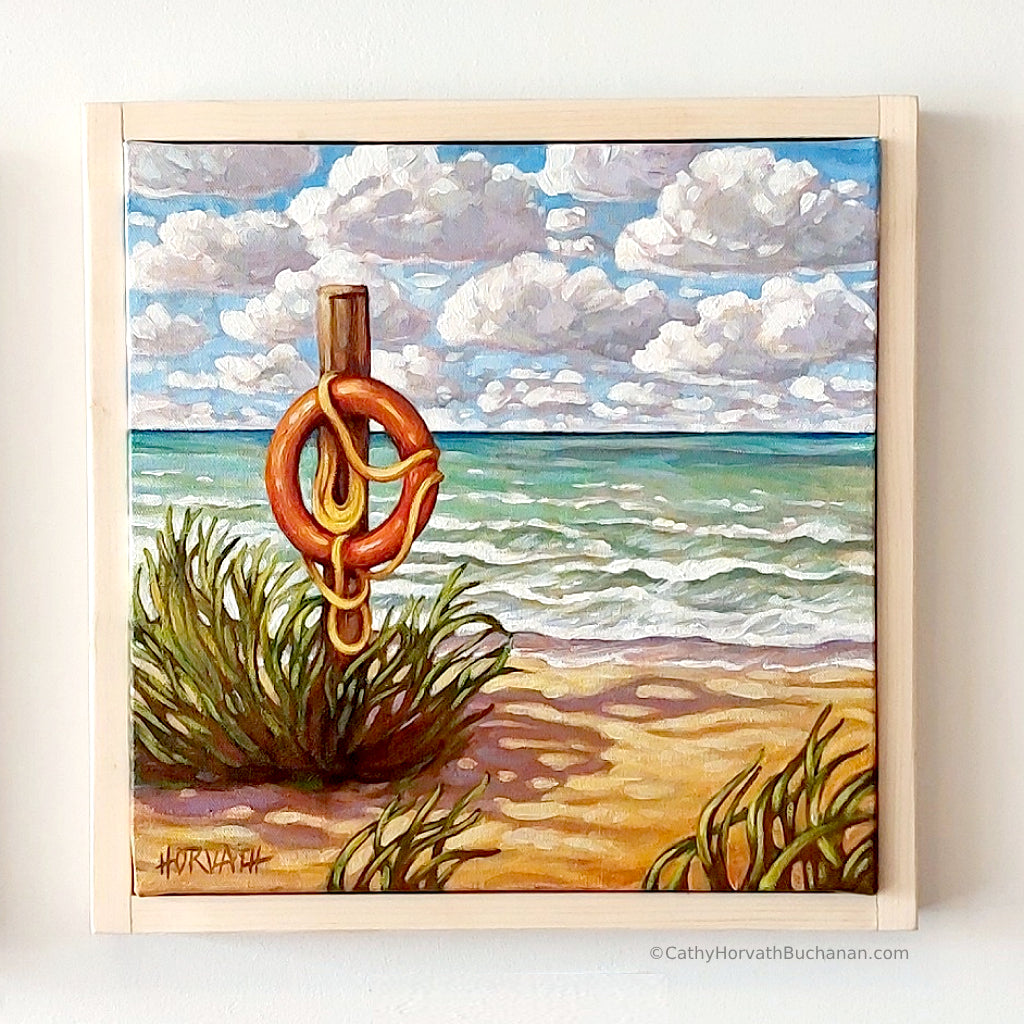Erie Rest Life Preserver - Original Painting by artist Cathy Horvath Buchanan framed on wall