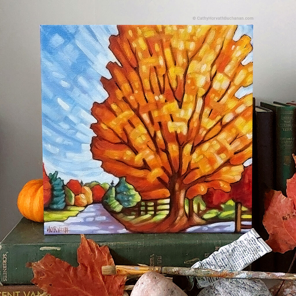 Golden Tree Light- Original Painting setting 2 by artist Cathy Horvath Buchanan