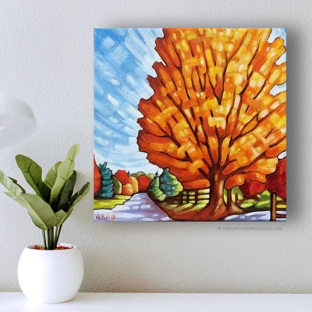 Golden Tree Light- Original Painting  setting 1 by artist Cathy Horvath Buchanan