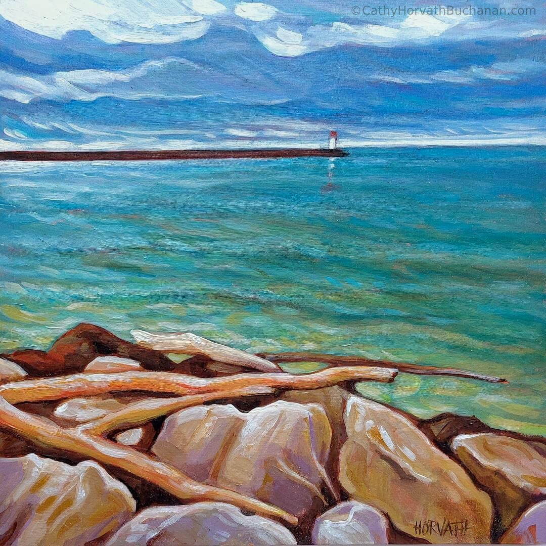 Harbor Rocks, Original Painting 8x8