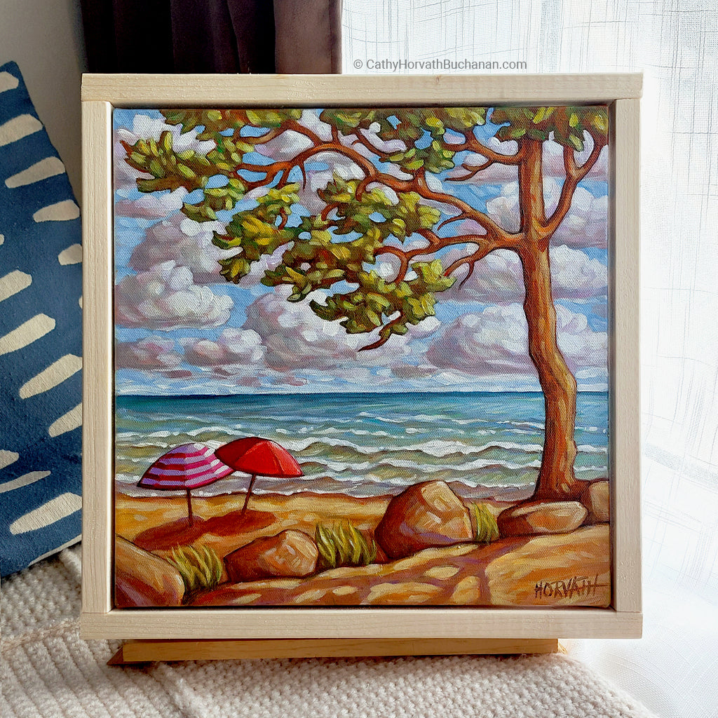 Little Beach Umbrellas- Original Painting framedLittle Beach Umbrellas- Original Painting framed
