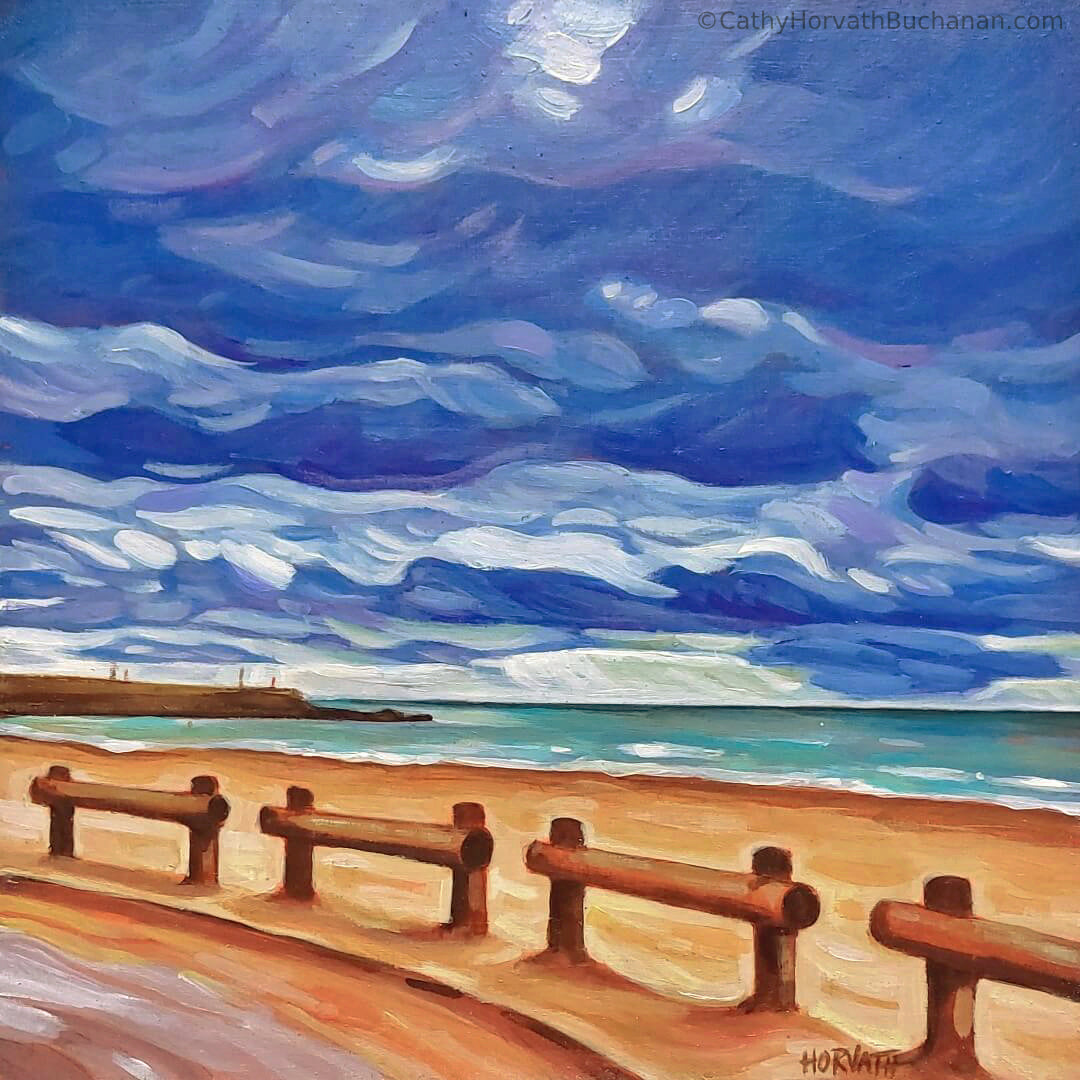 Main Beach Turn-Around, Original Painting 8x8
