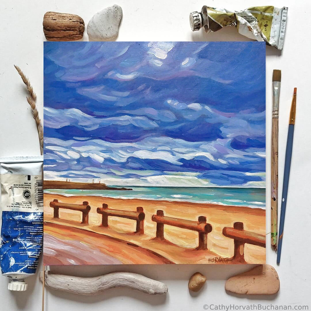 Main Beach Turn-Around, Original Painting 8x8