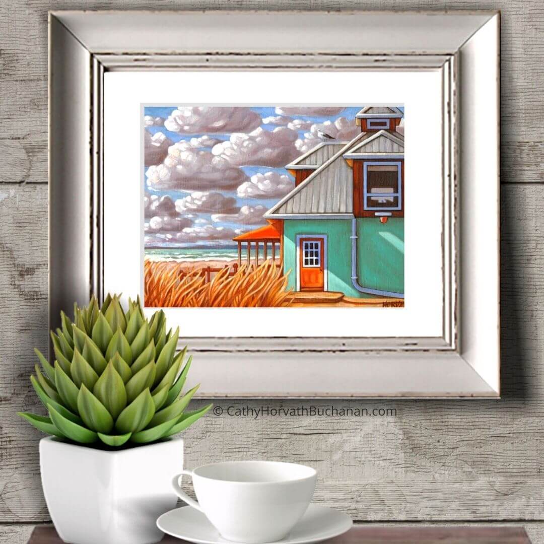 Port Stanley Main Beach Shack - Art Print setting by artist Cathy Horvath Buchanan