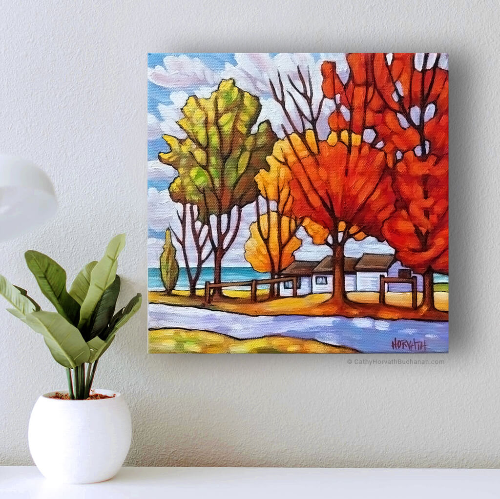 Old Lakeside Cottage - Original Painting wall setting by artist Cathy Horvath Buchanan
