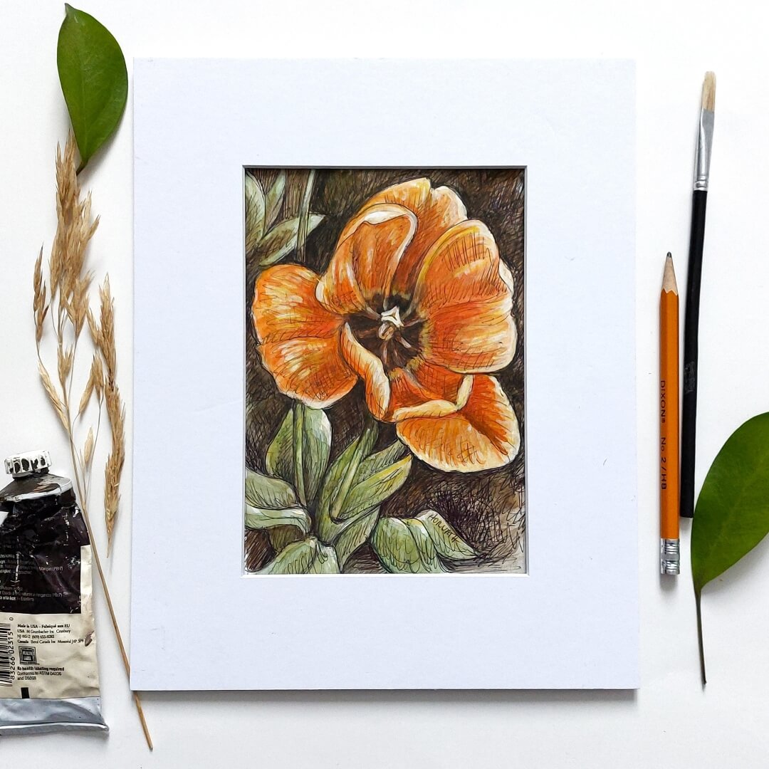 DAY 13 - Orange Tulip- Original Daily Draw to Paint