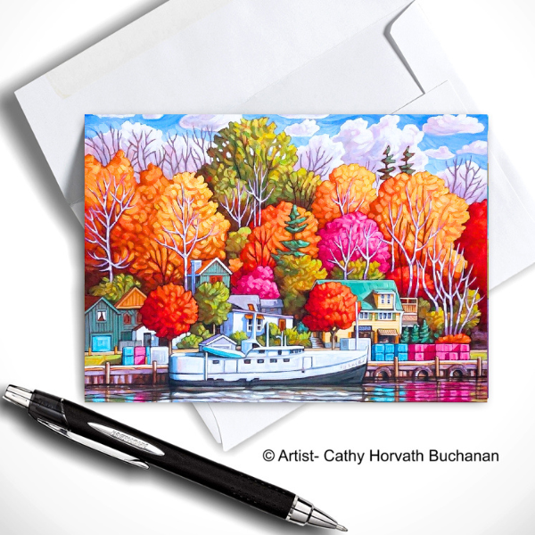 Port Stanley Harbour Colours Scene Art Card, 5x7 Greeting Card