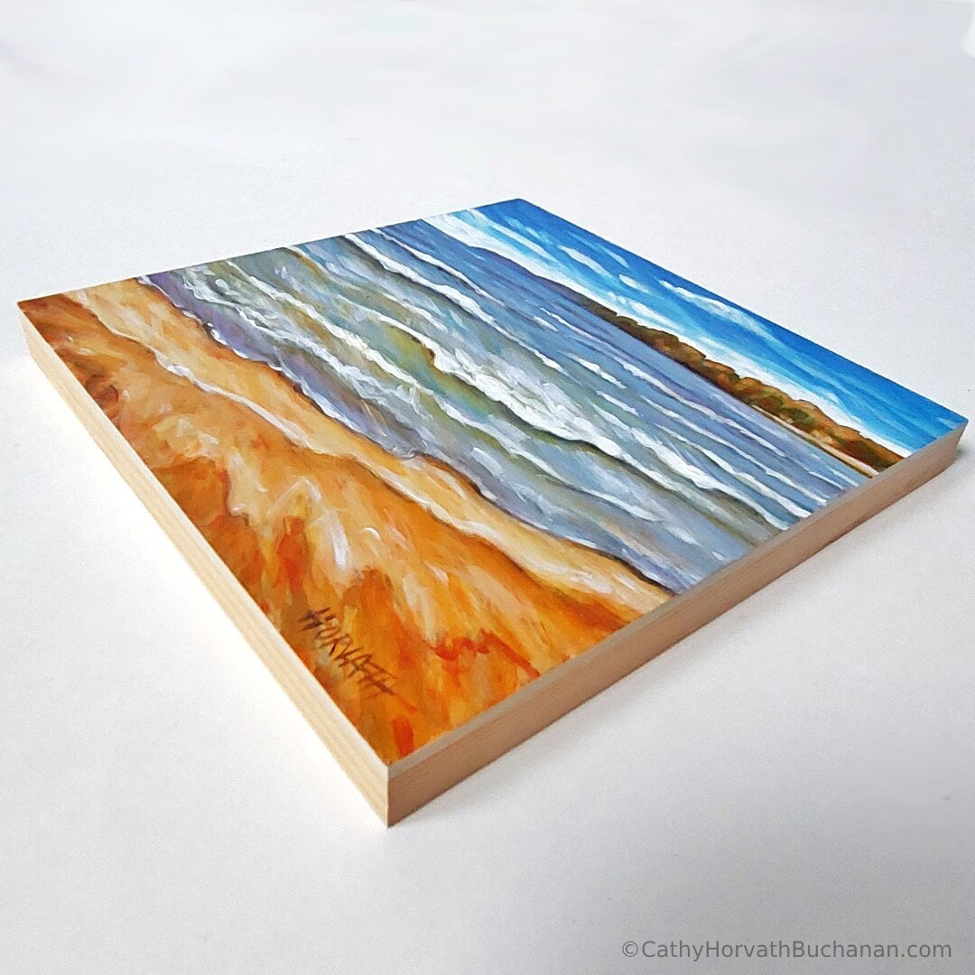 Rolling Waves Beach, Original Painting 8x8