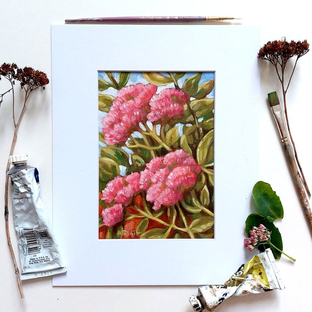 Sedum Original Painting on Paper flatlay by artist Cathy Horvath Buchanan