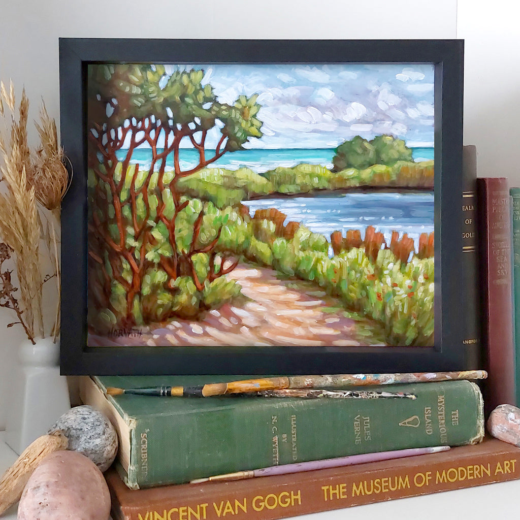 Berm Path Pond, Plein Air Original Painting 8x10 Framed