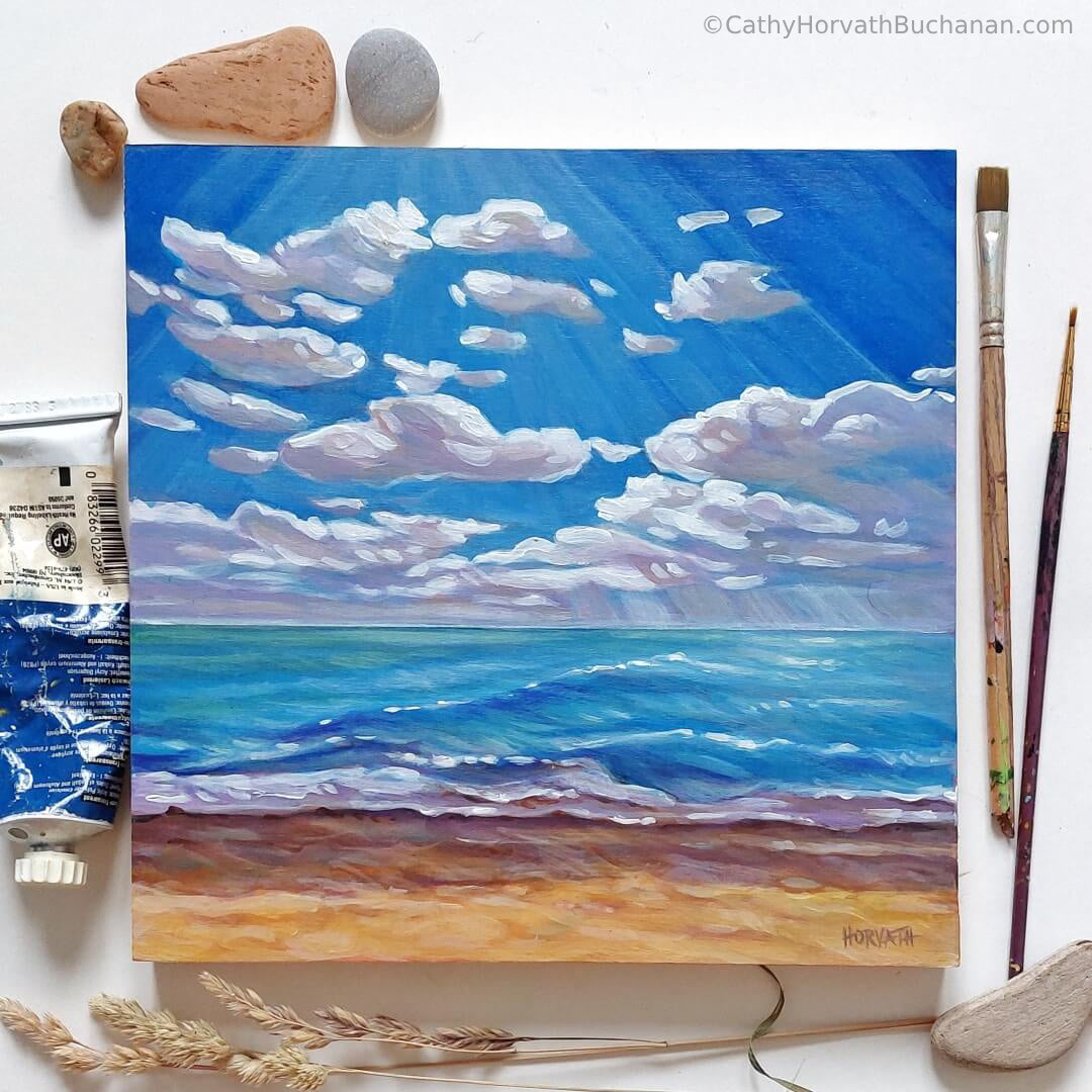 Sparkling Waters, Original Painting 8x8