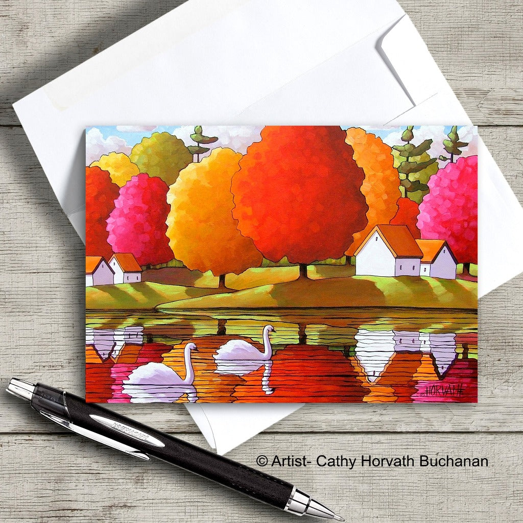 Swans Colors Reflection - Art Card by artist Cathy Horvath Buchanan