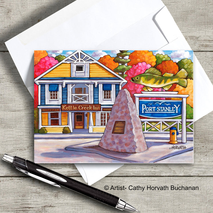 Port Stanley Inn Fish scene on an art card with envelope by artist Cathy Horvath Buchanan