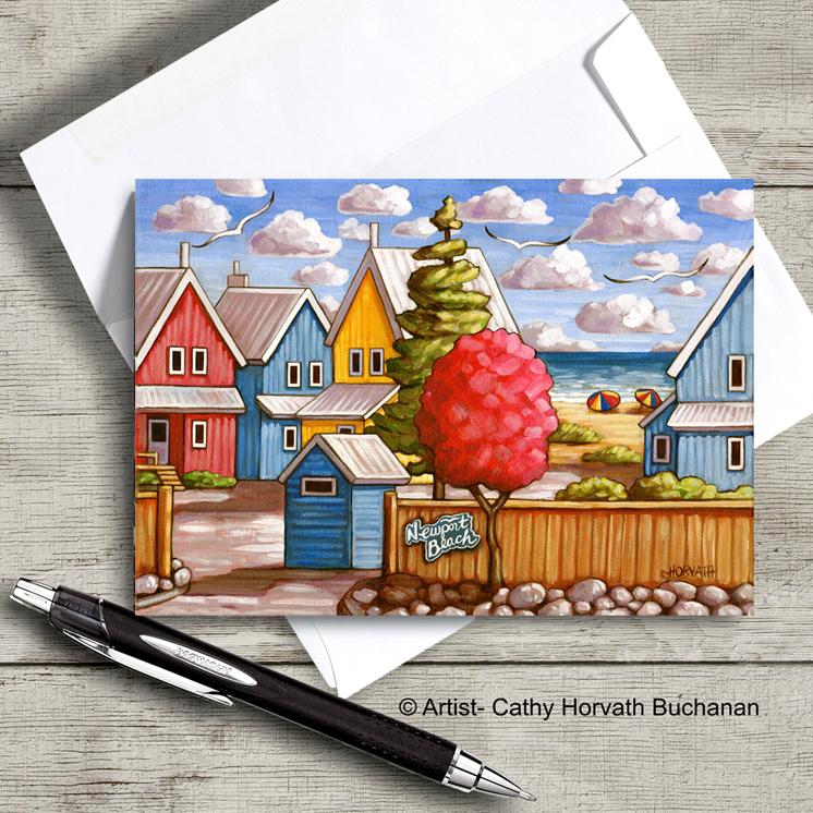 Port Stanley Beach home scene on an art card with envelope by artist Cathy Horvath Buchanan