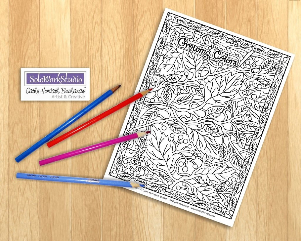 Flower Doodle Art Coloring Pages 5 Pack, PDF Download Printable by Cathy Horvath Buchanan