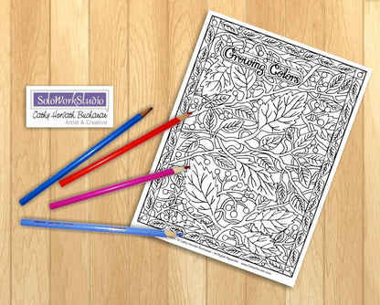 Flower Doodle Art Coloring Pages 5 Pack, PDF Download Printable by Cathy Horvath Buchanan
