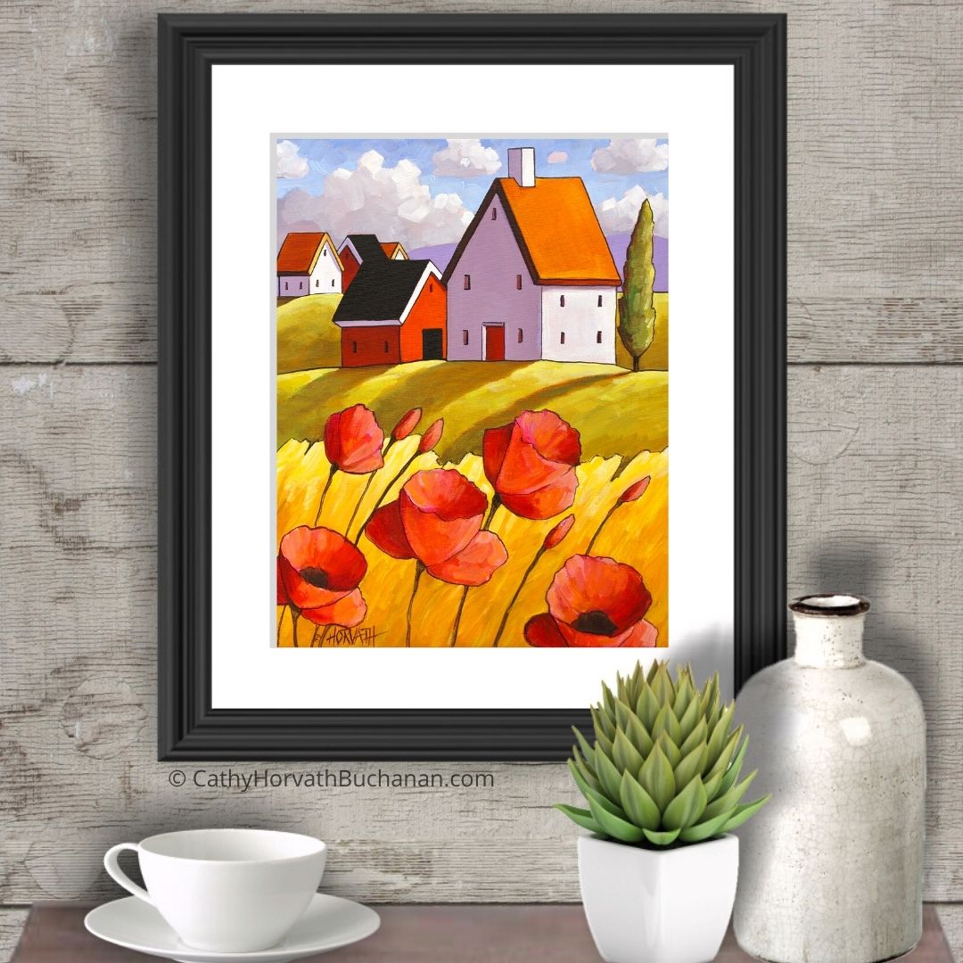 Countryside Poppies Scenery - Art Print by artist Cathy Horvath Buchanan